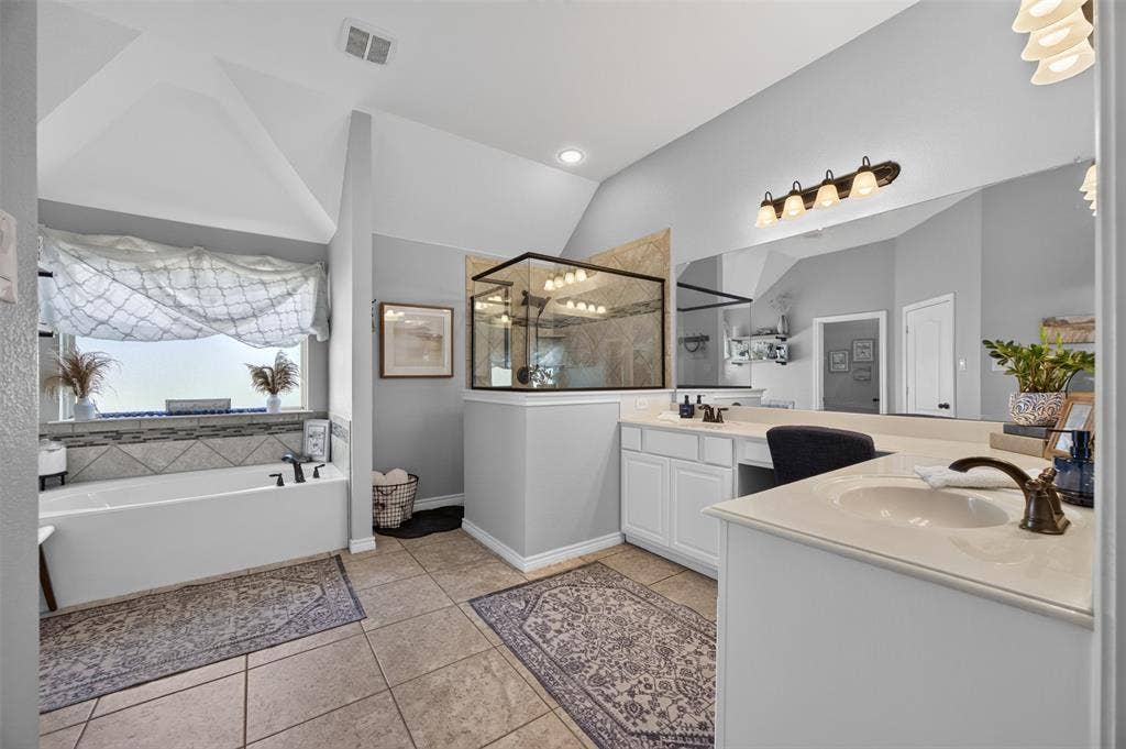 225 Diamond Rose Drive, Burleson, TX 76028 Primary bath with garden tub, separate shower, and dual vanities