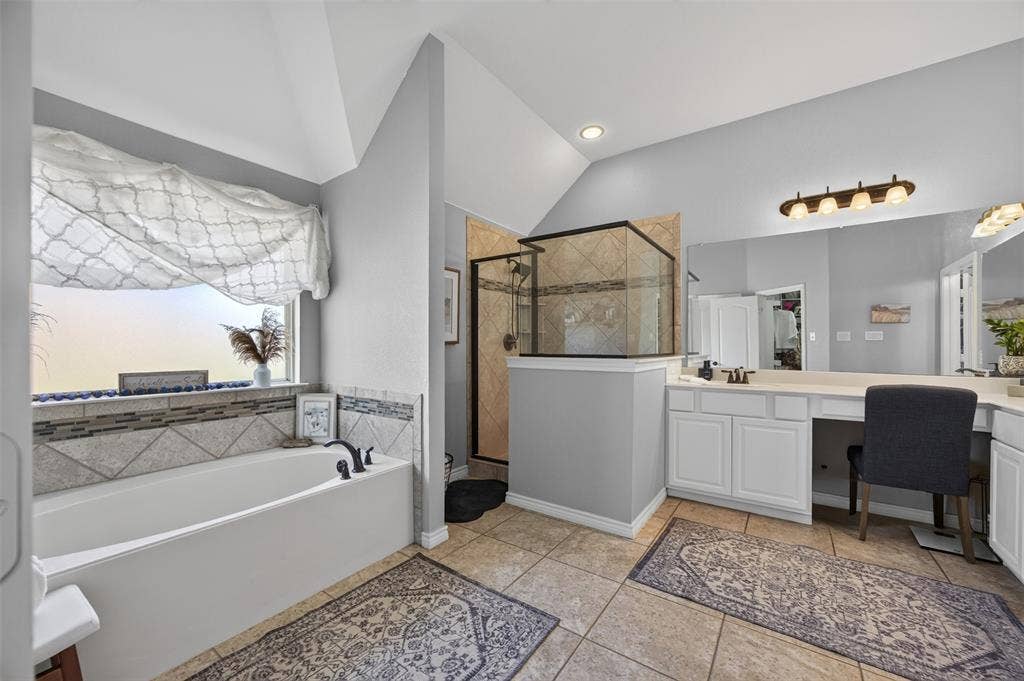 225 Diamond Rose Drive, Burleson, TX 76028 Primary bath with garden tub, separate shower, and dual vanities