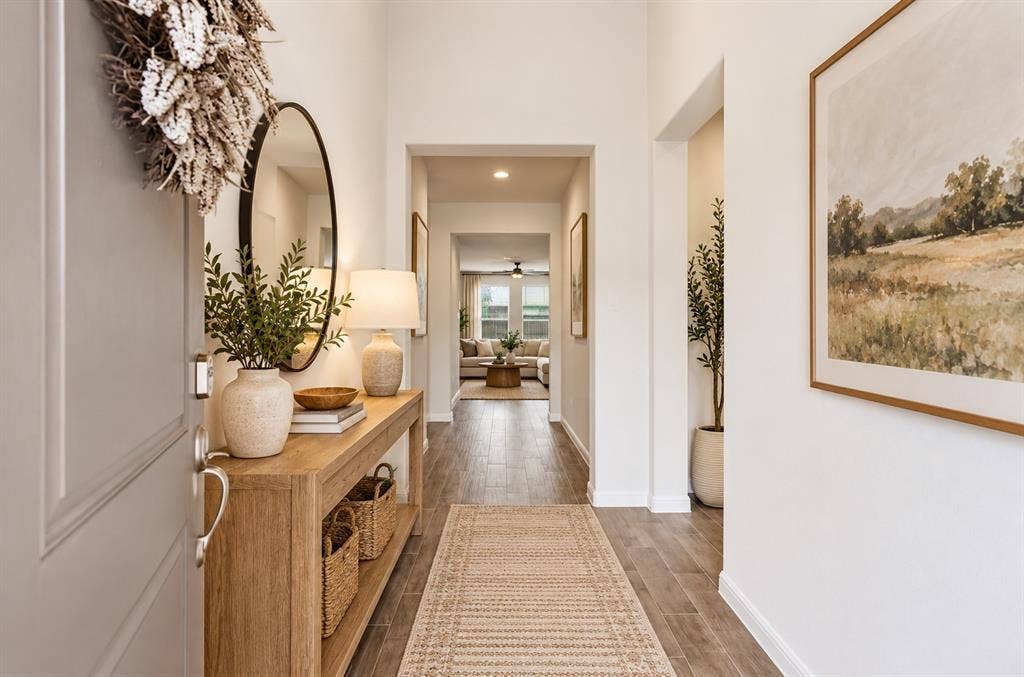 9005 Fescue Drive, Fort Worth, TX 76179 Entryway virtually staged. featuring wood-finish flooring, white wall finishes, and recessed lighting