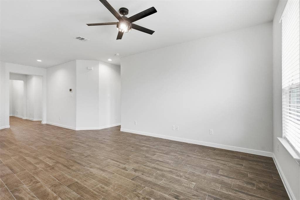 9005 Fescue Drive, Fort Worth, TX 76179 Tile flooring, white walls, recessed ceiling lights, and a ceiling fan with integrated lighting