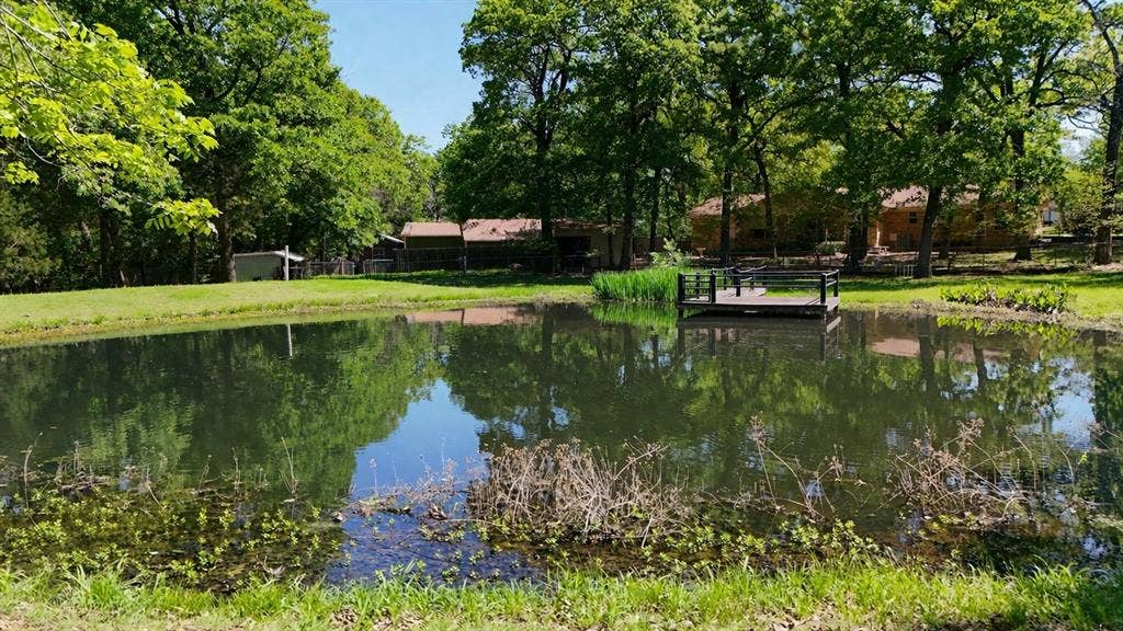 125 Harrell Street, Gun Barrel City, TX 75156 View of pond from back of property looking toward back of main house and guest house.