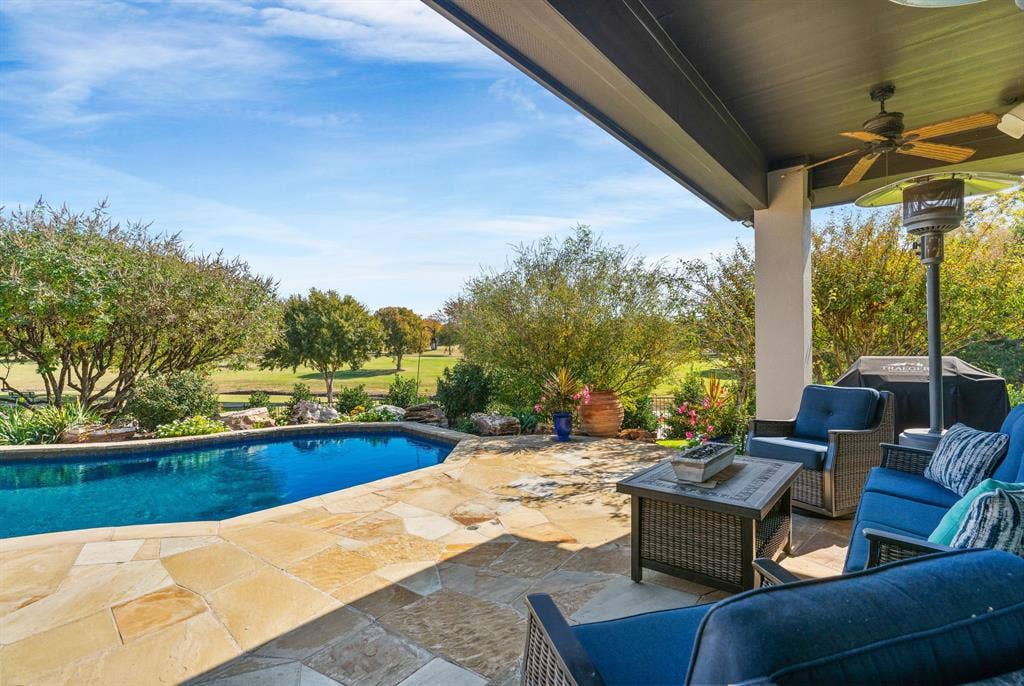 1120 Twin Oaks Drive, Prosper, TX 75078 As you step outside to your private backyard retreat, you'll appreciate afternoon shade in the heat of Texas summers + appreciate the panoramic views of the community greenspace beyond.