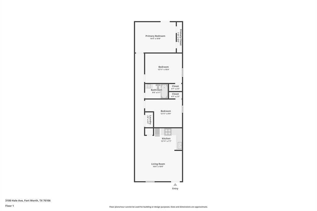 3100 Hale Avenue, #101 & 102, Fort Worth, TX 76106 Floor plan for Unit 101. Unit 102 is the same, but flipped.