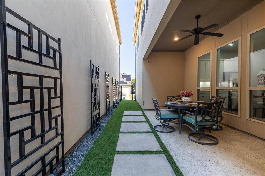 Private patio with turf.