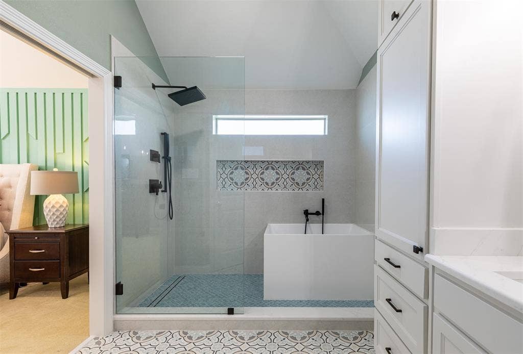 Impressive shower with soaking tub.