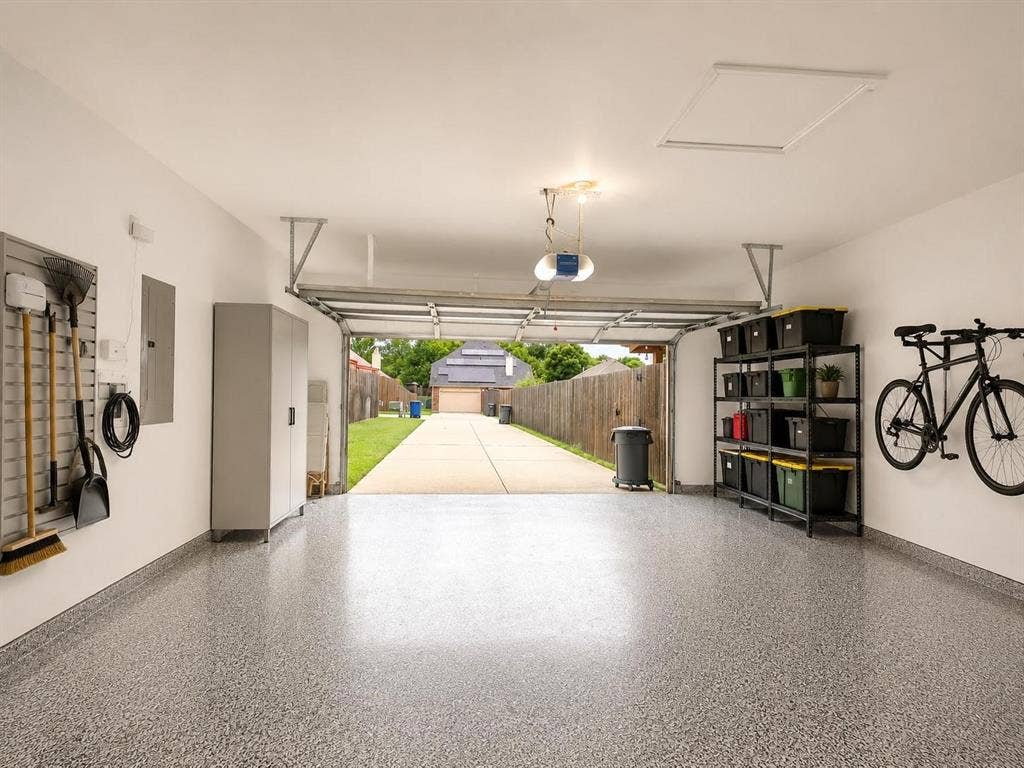 1114 Hidden Creek Drive, Allen, TX 75002 Epoxy-coated flooring, built-in storage cabinets, and a garage door opener system