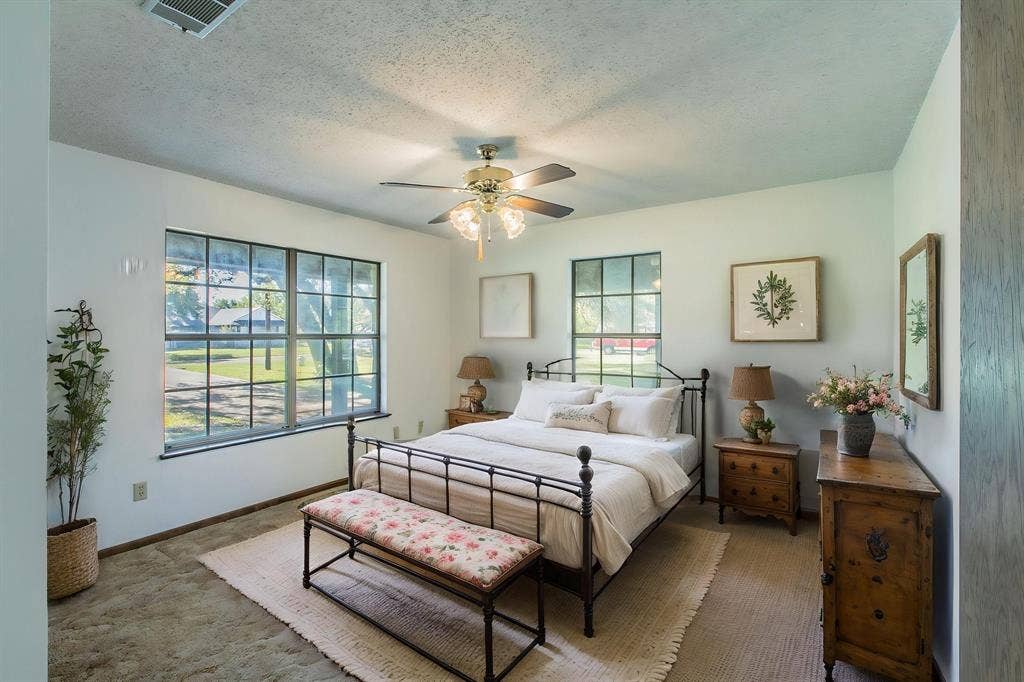 118 Spring Lake Drive, Lacy Lakeview, TX 76705 Window with grid panes, and a ceiling fan with light fixture