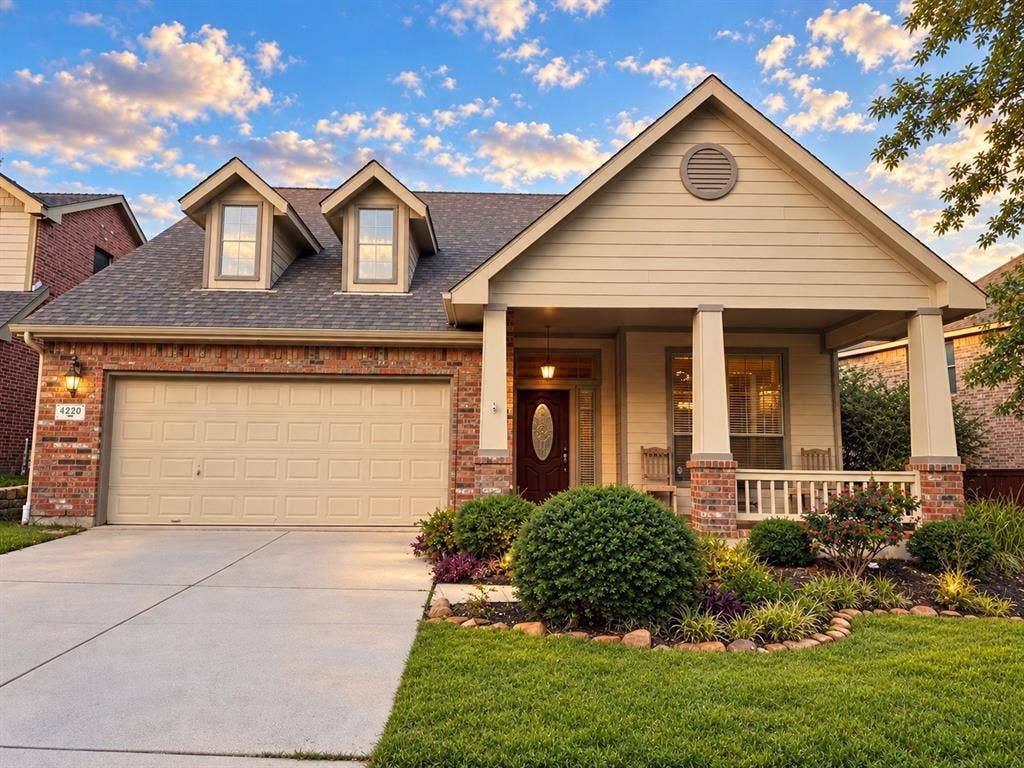 4220 Boxwood Drive, Denton, TX 76208 Craftsman Style with large covered front porch. Plenty of room for a table and chairs or a large porch swing!