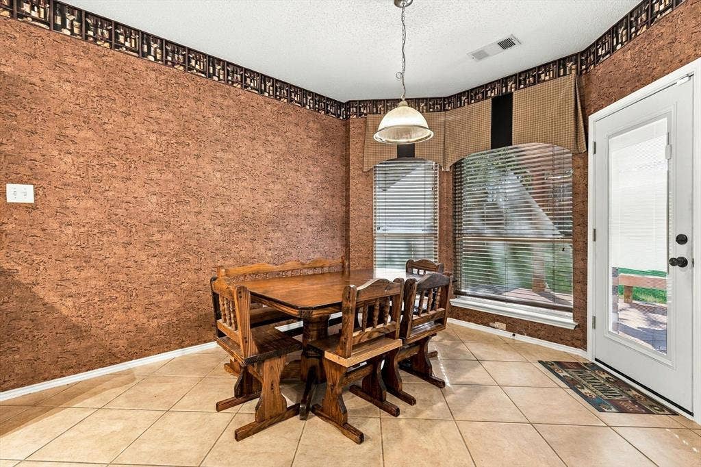 103 Deerpath Road, Hickory Creek, TX 75065 Tiled flooring, textured wall covering, and a ceiling-mounted light fixture