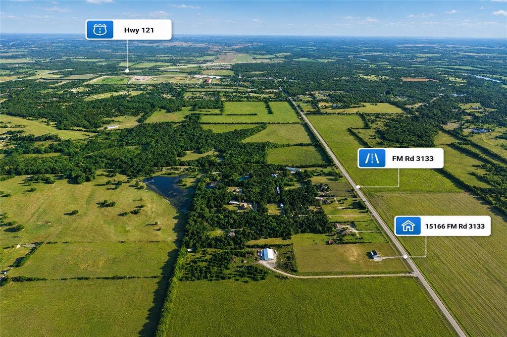 15166 FM 3133, Anna, TX 75409 Expansive rural landscape featuring a prominent roadway (FM Rd 3133) and diverse green spaces
