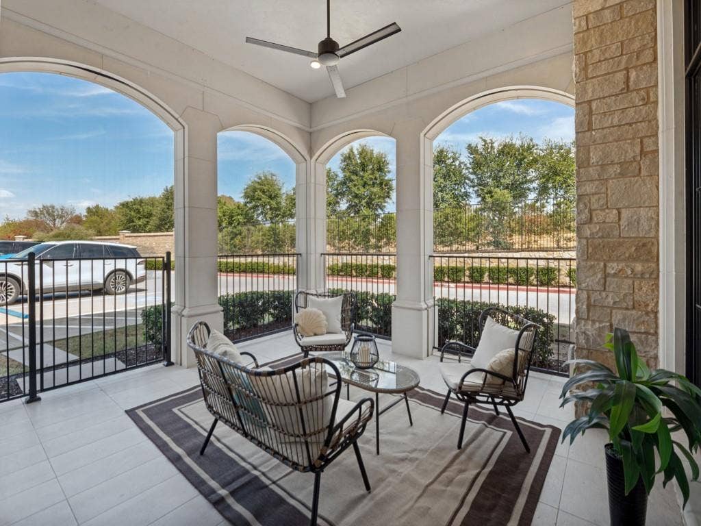 6801 Corporate Drive, #C2, Plano, TX 75024 The patio features remote controlled screens all the way around!