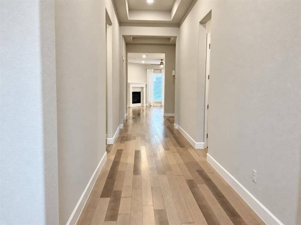 2234 Somercrest Place, Midlothian, TX 76065 Hallway featuring wood-finish flooring, light-toned walls, and recessed lighting