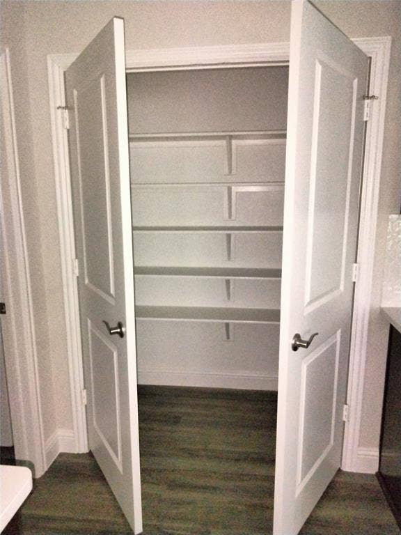 601 Willet Drive, McKinney, TX 75069 Double panel doors opening to a storage area with built-in shelving and wood-finish flooring