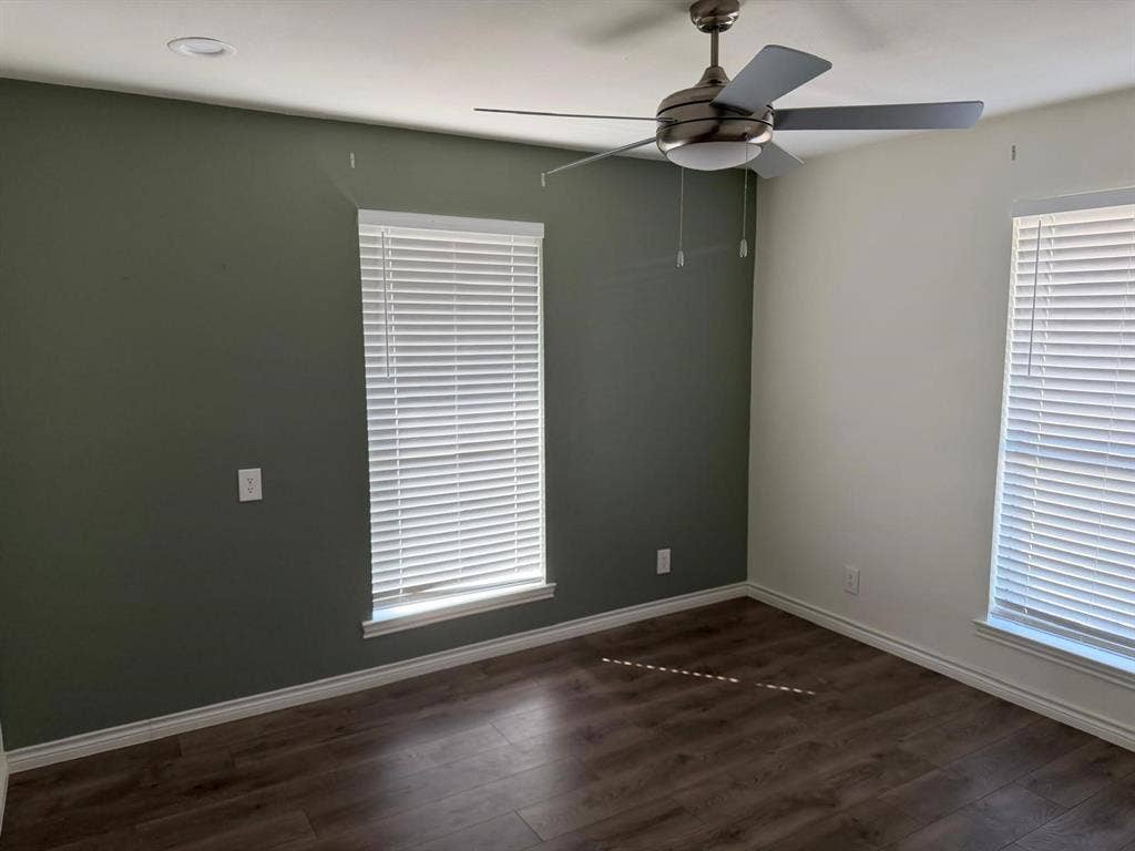 2928 Almeta Lane, McKinney, TX 75069 Recessed ceiling light, contemporary ceiling fan, wood-finish flooring, and window blinds