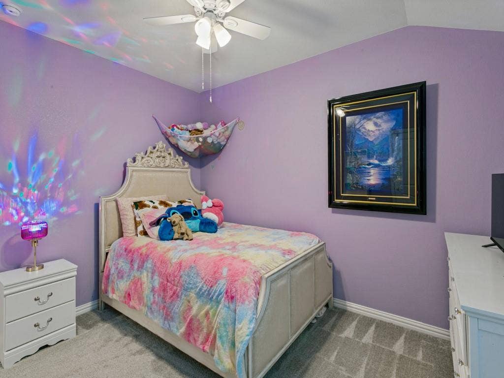 5513 Baker Creek Road, Fort Worth, TX 76126 Carpeted flooring, ceiling fan, and painted walls