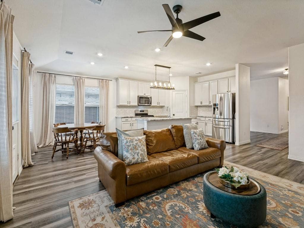 5513 Baker Creek Road, Fort Worth, TX 76126 Wood-finish flooring throughout, recessed lighting, and a ceiling fan
