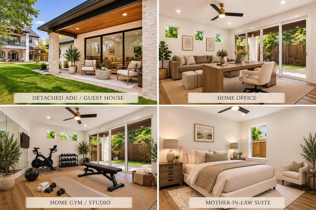 ADU/Guest house renderings of how the space can be used. These are virtual stagings.