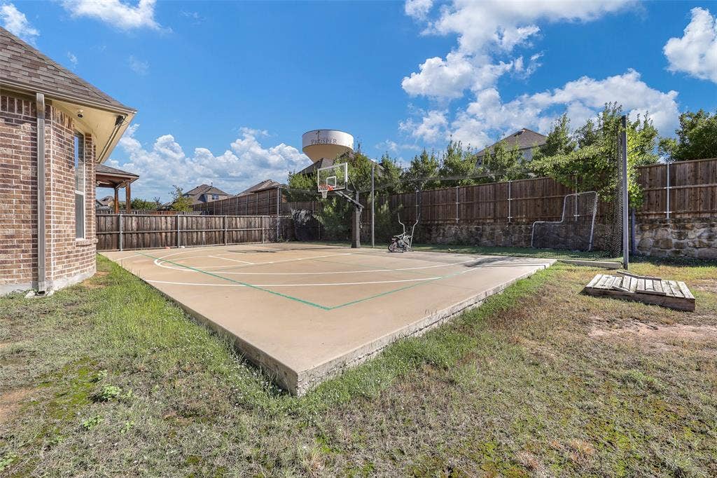 1800 Shavano Way, Prosper, TX 75078 Back yard includes large sport court and batting cage