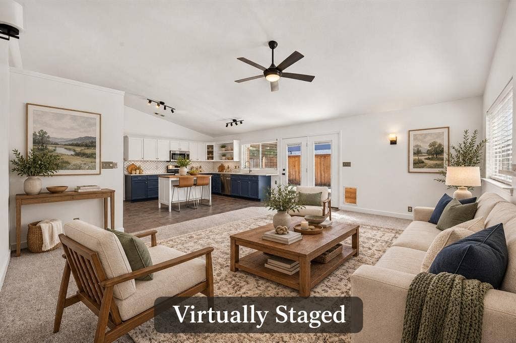 4448 Cleveland Drive, Plano, TX 75093 Relax in the spacious den, where natural light, a high ceiling and an open connection to the kitchen create an easygoing gathering space. Virtually staged.