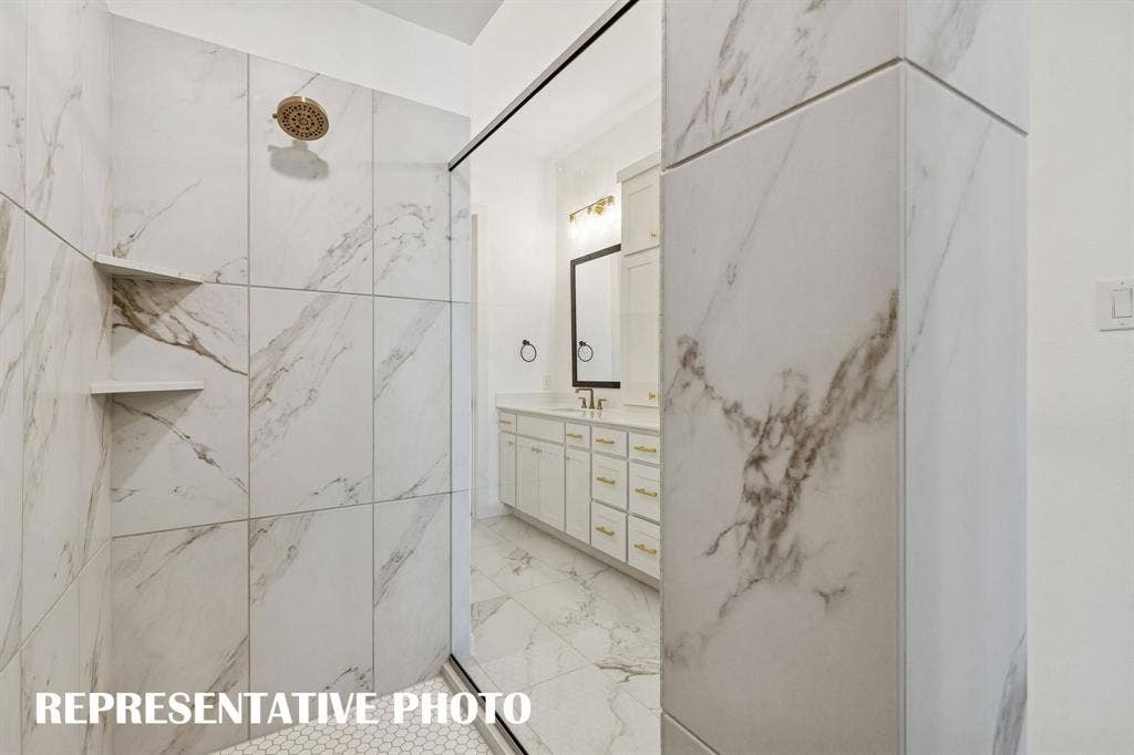 The walk in shower in this dream bath provides a spa like experience every day.REPRESENTATIVE PHOTO