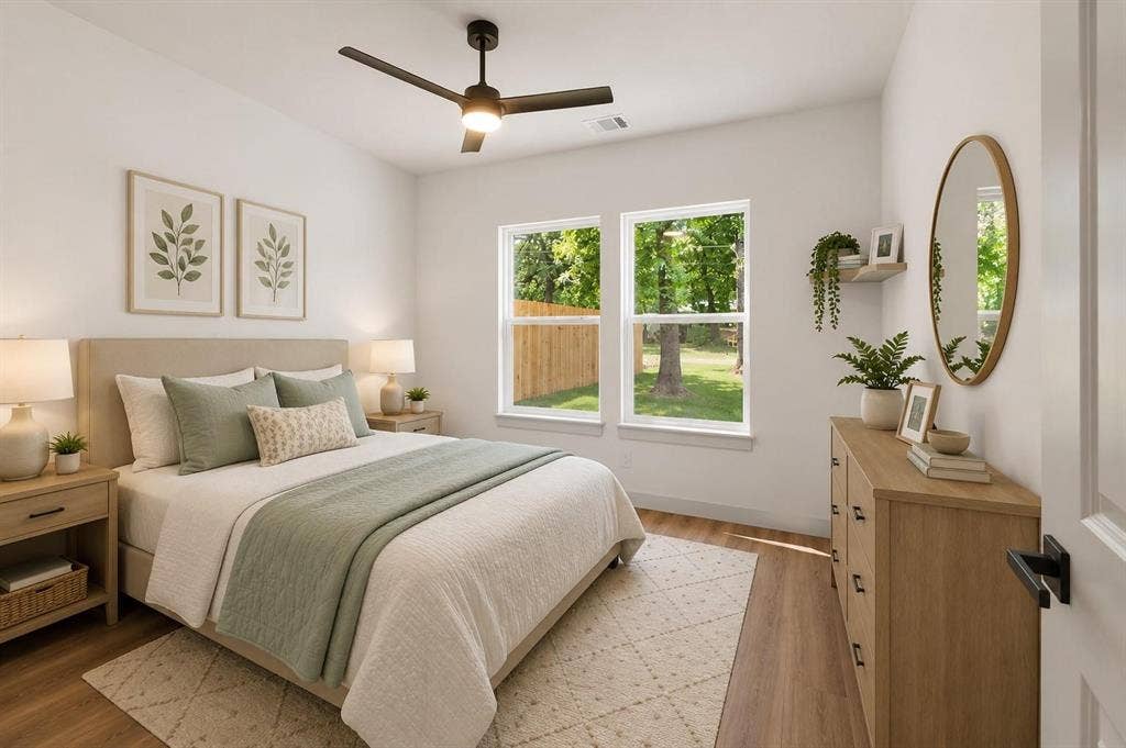 14583 Cherokee Lane, Log Cabin, TX 75148 Virtual image Wood-finish flooring, white walls, and a contemporary ceiling fan