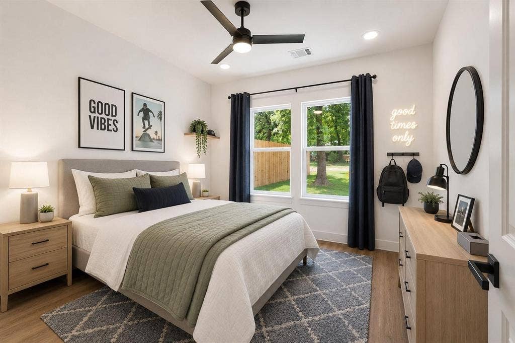 14583 Cherokee Lane, Log Cabin, TX 75148 Virtual image Wood-finish flooring, dual windows, ceiling fan, and recessed lighting