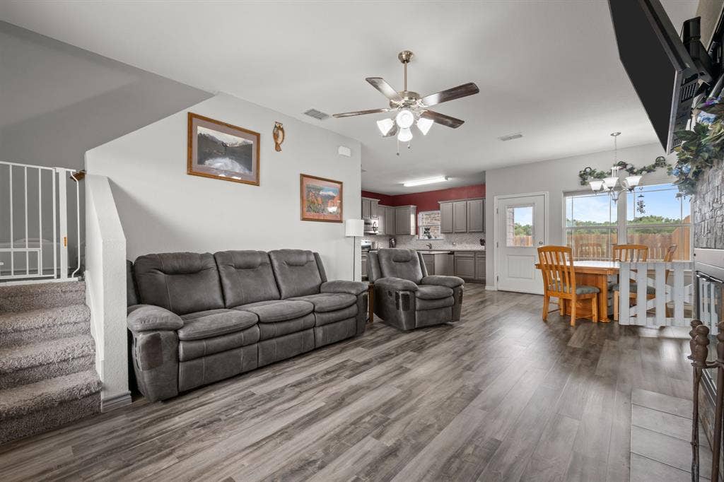 1215 River Hills Road, Stephenville, TX 76401 Living room open to dining and kitchen