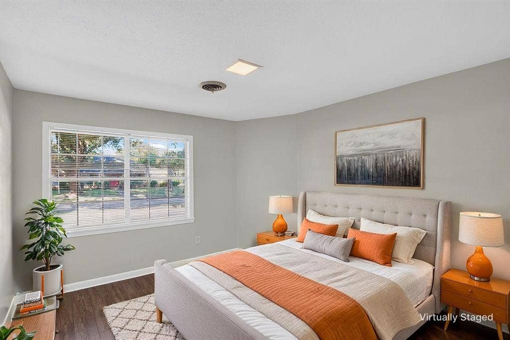 One of three bedrooms