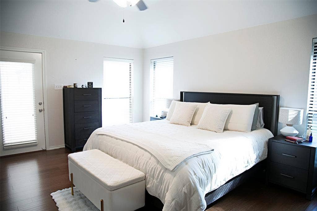7416 Rolling Hills Drive, Benbrook, TX 76126 Master bedroom with door patio access.