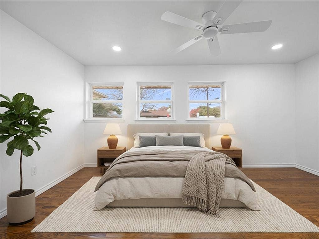 10270 Kilkenny Place, Dallas, TX 75228 Wood-finish flooring, recessed lighting, and a ceiling fan