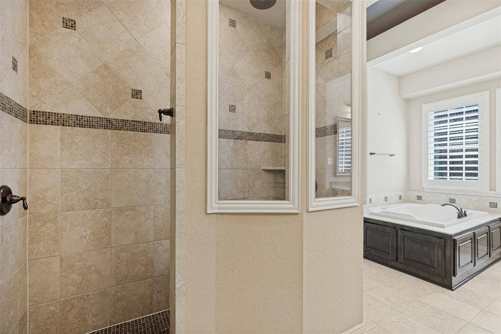 huge shower with two heads