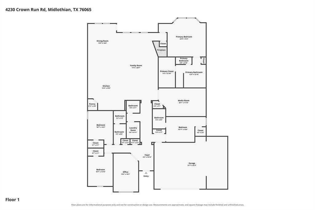 4230 Crown Run Road, Midlothian, TX 76065 The one story floorplan offers flexible options to meet all your needs