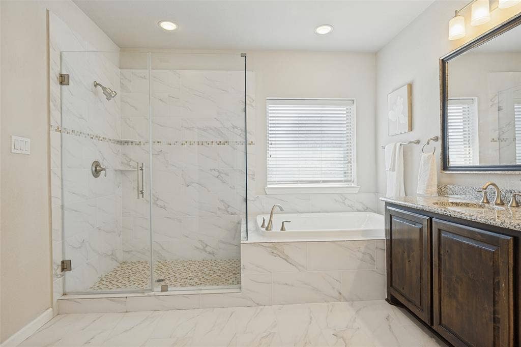 Walk In shower, deep soaker tub