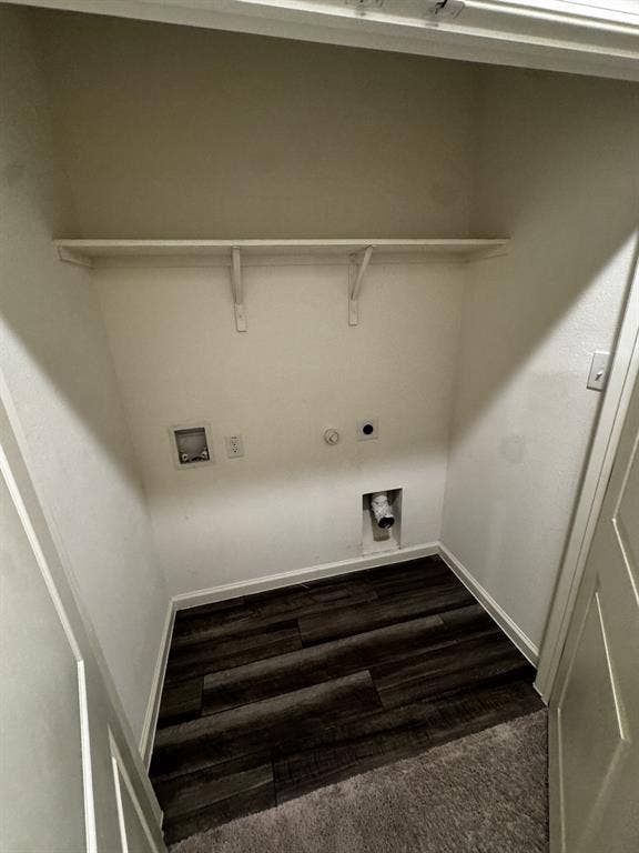1813 Chapel Hill Road, Princeton, TX 75407 Utility alcove featuring a built-in shelf, dark wood-finish flooring, and white walls
