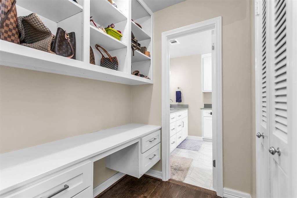Built-ins and walk in closet (on right).