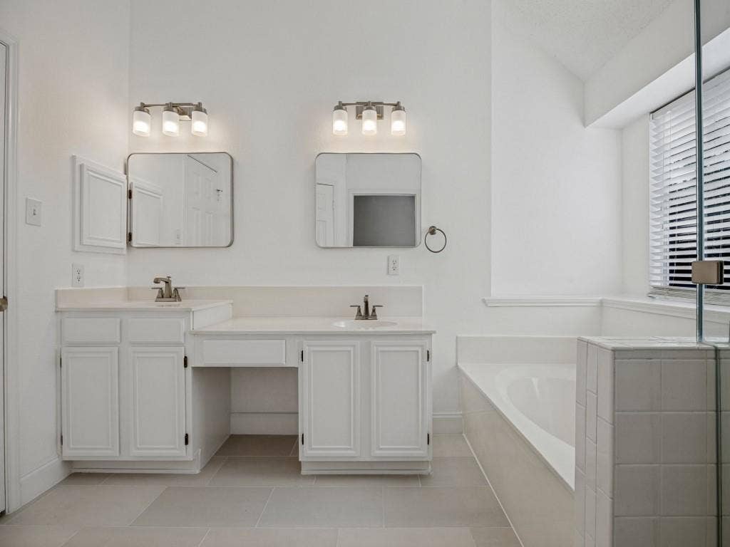 741 Lauren Way, Allen, TX 75002 Updated primary bathroom with dual sinks and frameless glass shower