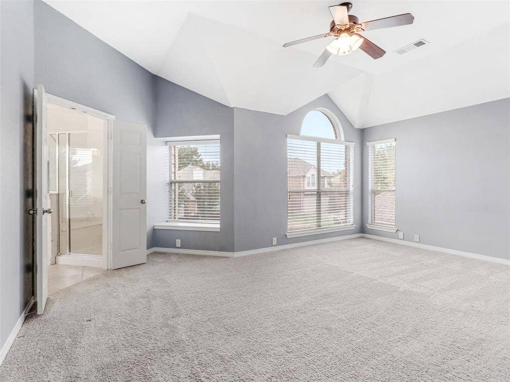 7419 Ravenhill Drive, Frisco, TX 75035 Vaulted ceiling with an attached ceiling fan