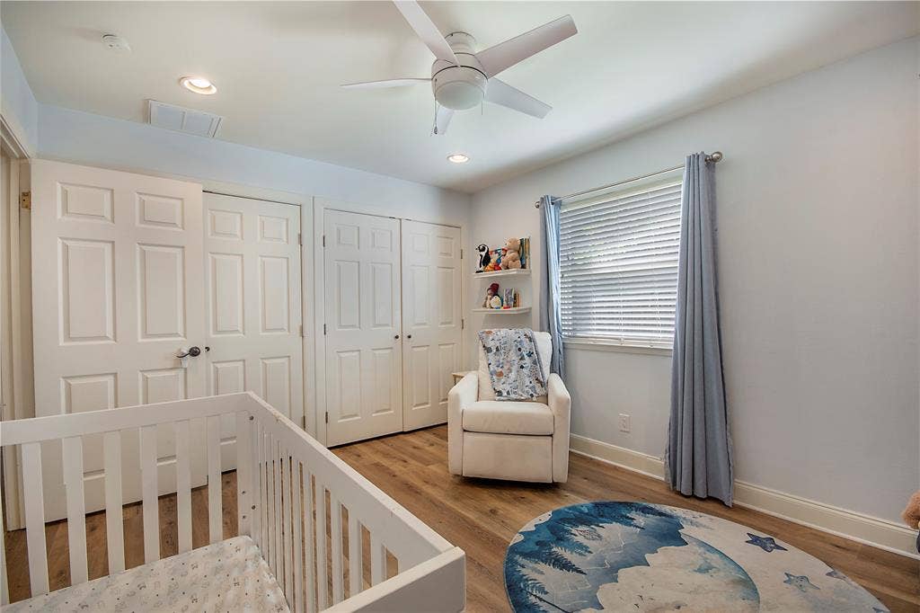4074 Cedar Bayou Drive, Dallas, TX 75244 Wood-finish flooring, recessed lighting, and a ceiling fan