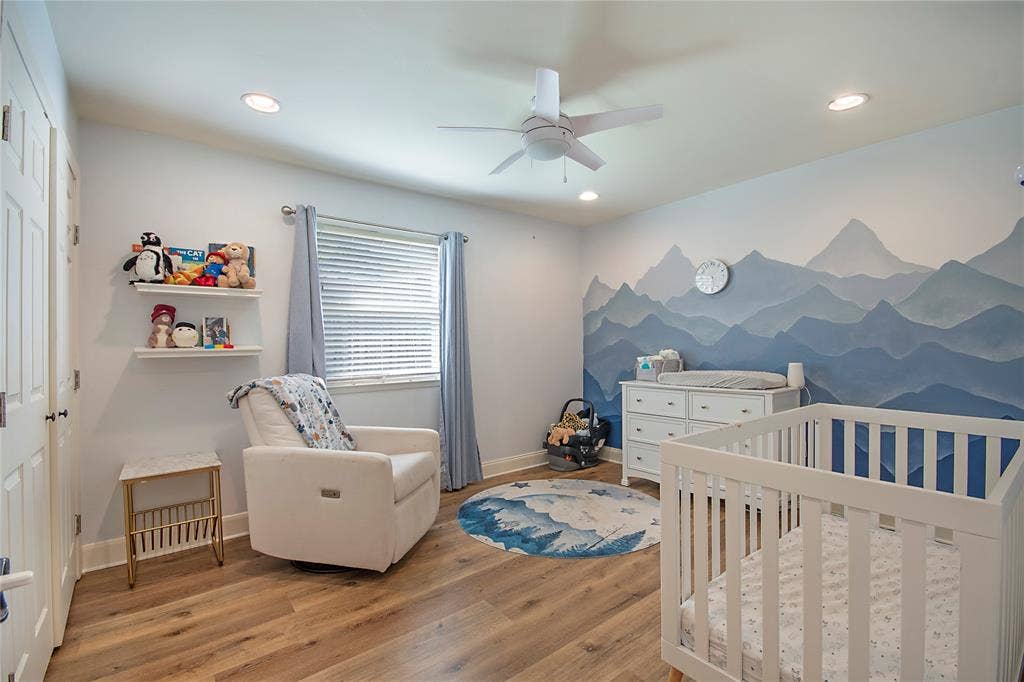 4074 Cedar Bayou Drive, Dallas, TX 75244 Wood-finish flooring, recessed lighting, and a ceiling fan