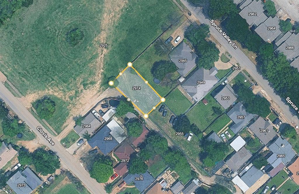 Aerial Map. Outlining the boundaries of the property at 2974 Spruce Valley Ln and its surrounding parcels