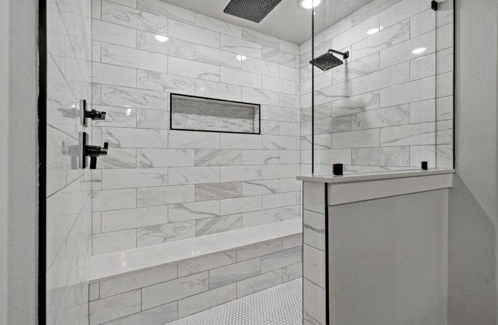 1603 Vicksburg Drive, Sachse, TX 75048 Bathroom with ceiling fan and walk in shower