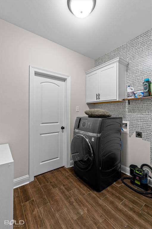 Wood-finish flooring with white baseboards