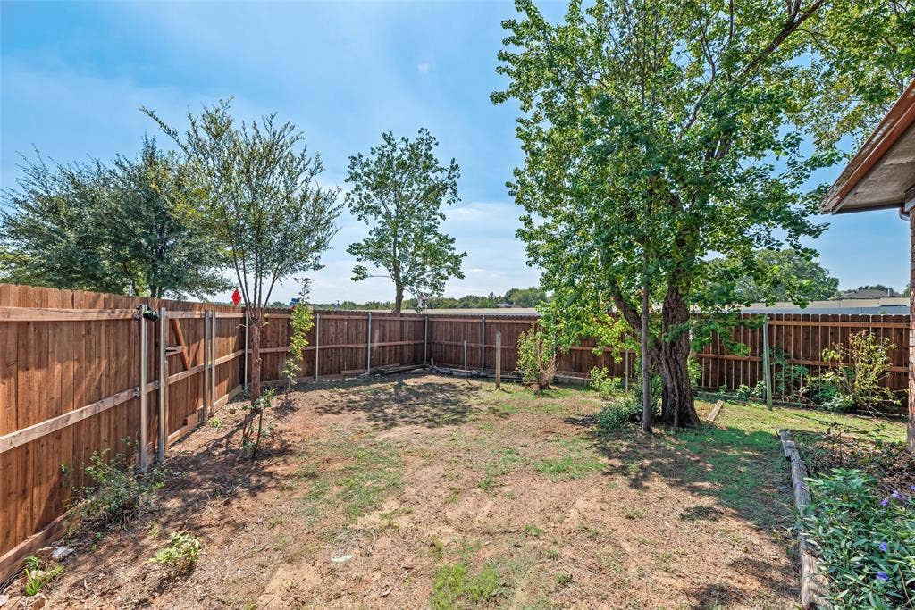 View of newly stained privacy fended in backyard