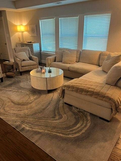 Living Area with a Wood Burning Fireplace