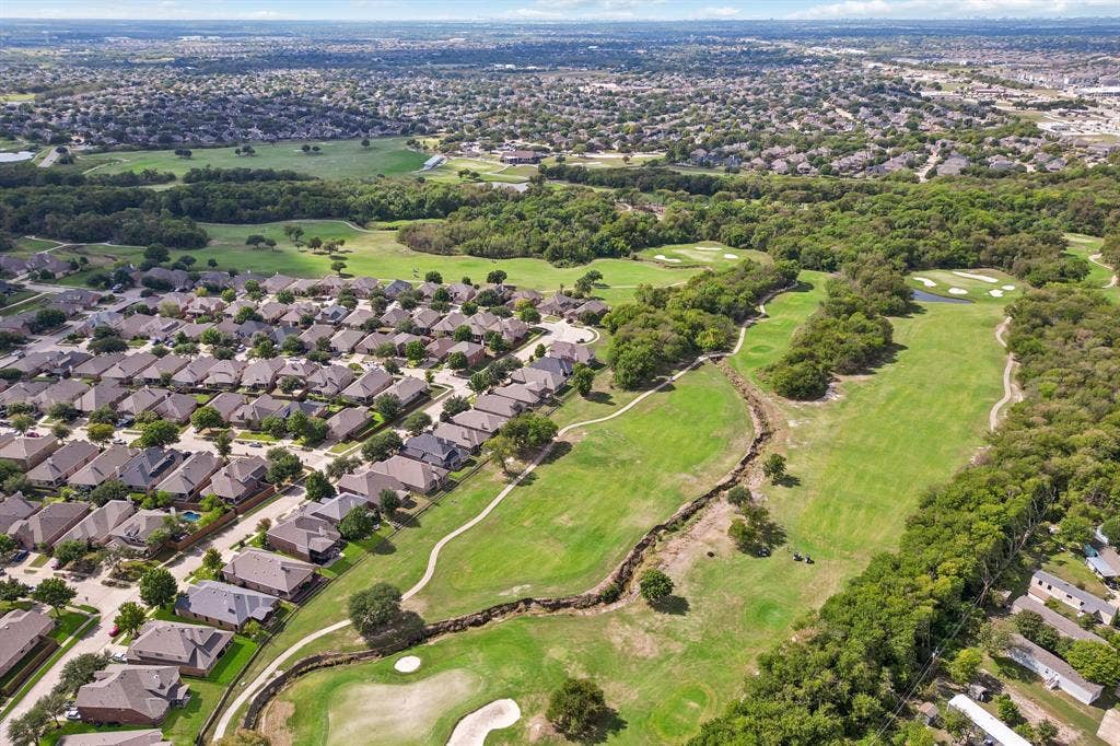 1906 Faircrest Lane, Wylie, TX 75098 Aerial view of the neighborhood shows the fairway and walking trail along the greens.
