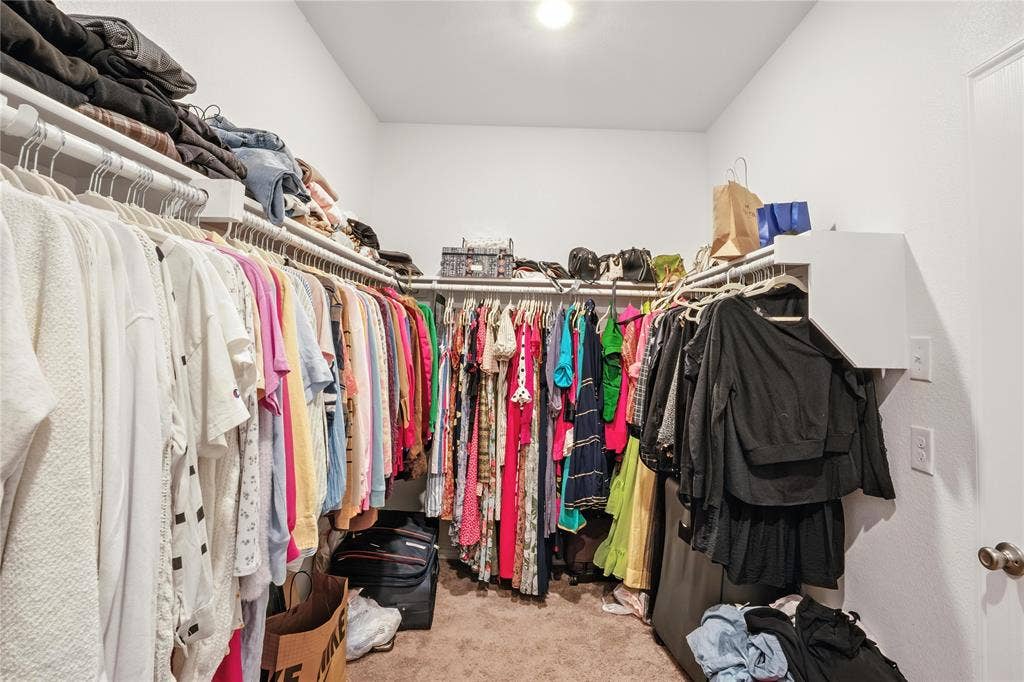 Walk in closet with carpet