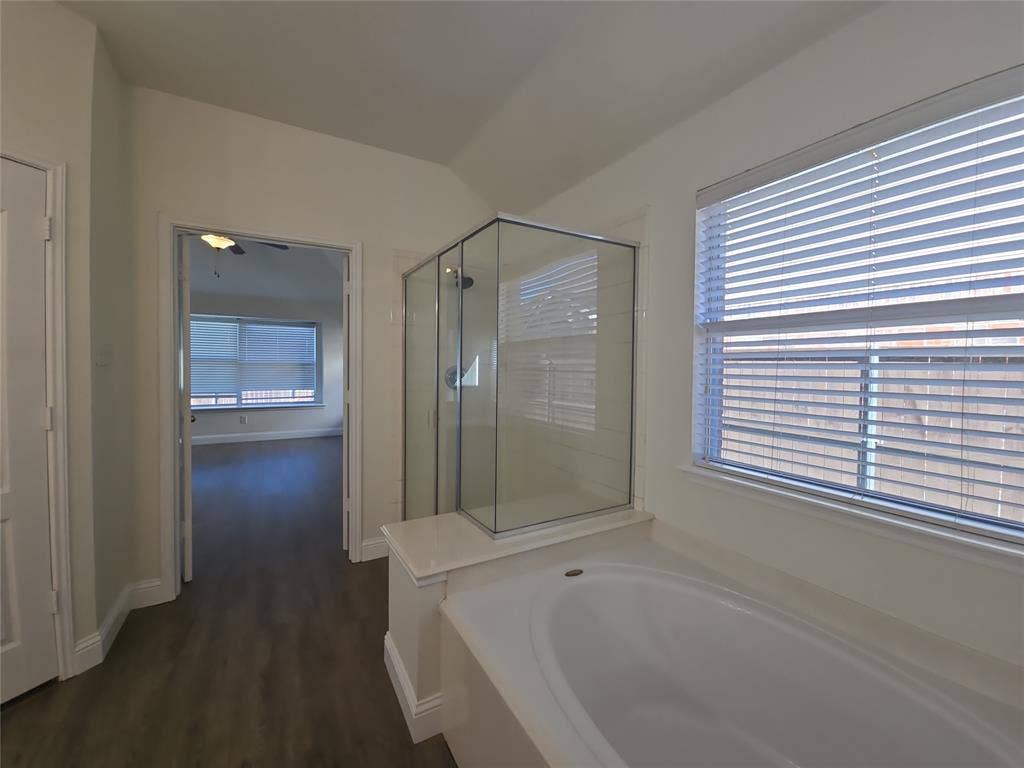 1545 Crystal Pass, Allen, TX 75002 Walk-in shower with clear glass enclosure and tile surround
