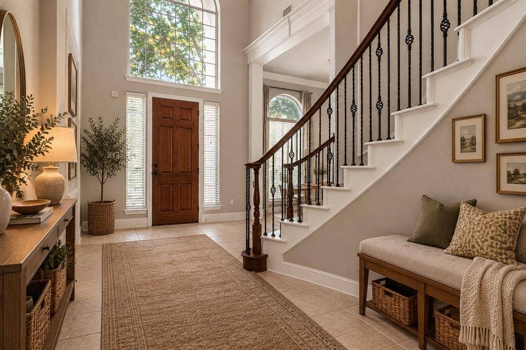 8323 Albritton Drive, Frisco, TX 75036 Grand entryway featuring a paneled wood door, transom window, and tiled flooring