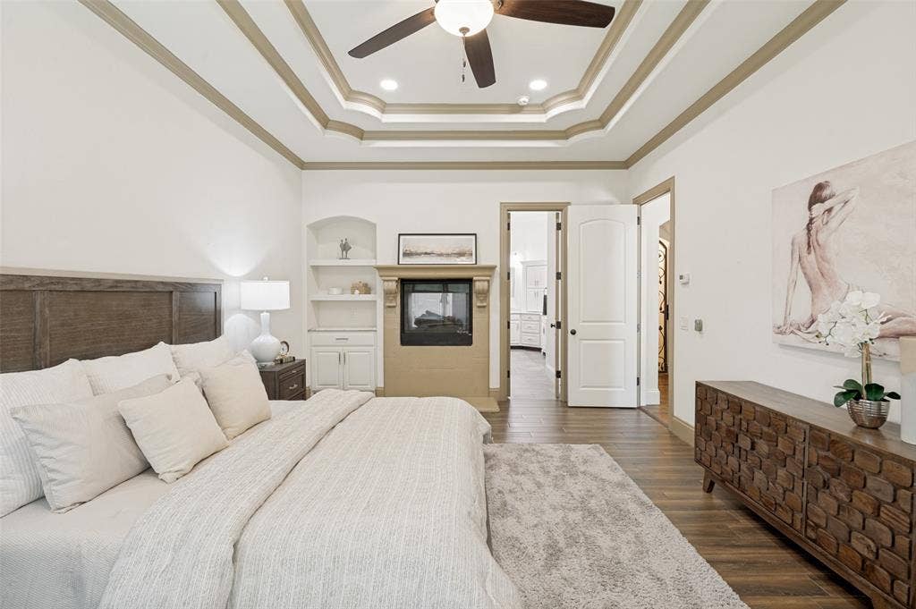 5764 Quebec Lane, Plano, TX 75024 Primary Bedroom with See Through Fireplace