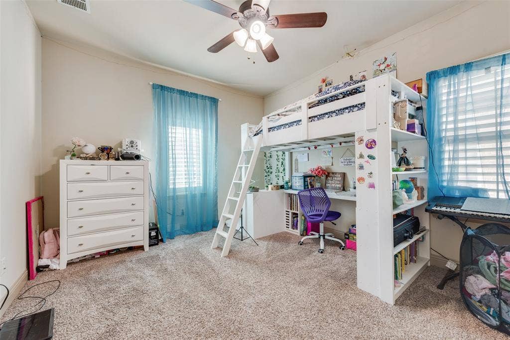 5056 Empire Way, Irving, TX 75038 Bedroom #4 with carpet and ceiling fan